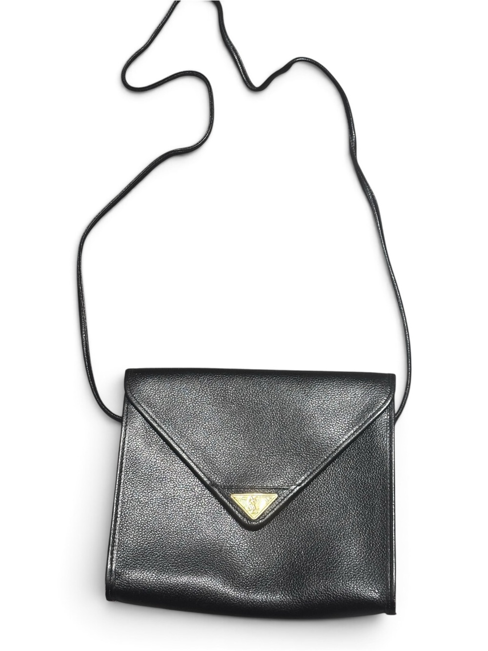 Vintage Yves Saint Laurent YSL Black Leather Envelope Bag Gold Logo Designer Bag